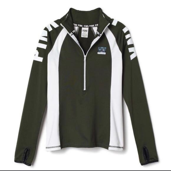 PINK Track Jacket Size S Womens Victorias Secret Ultimate 1/2 Zip Green Small - Picture 2 of 8